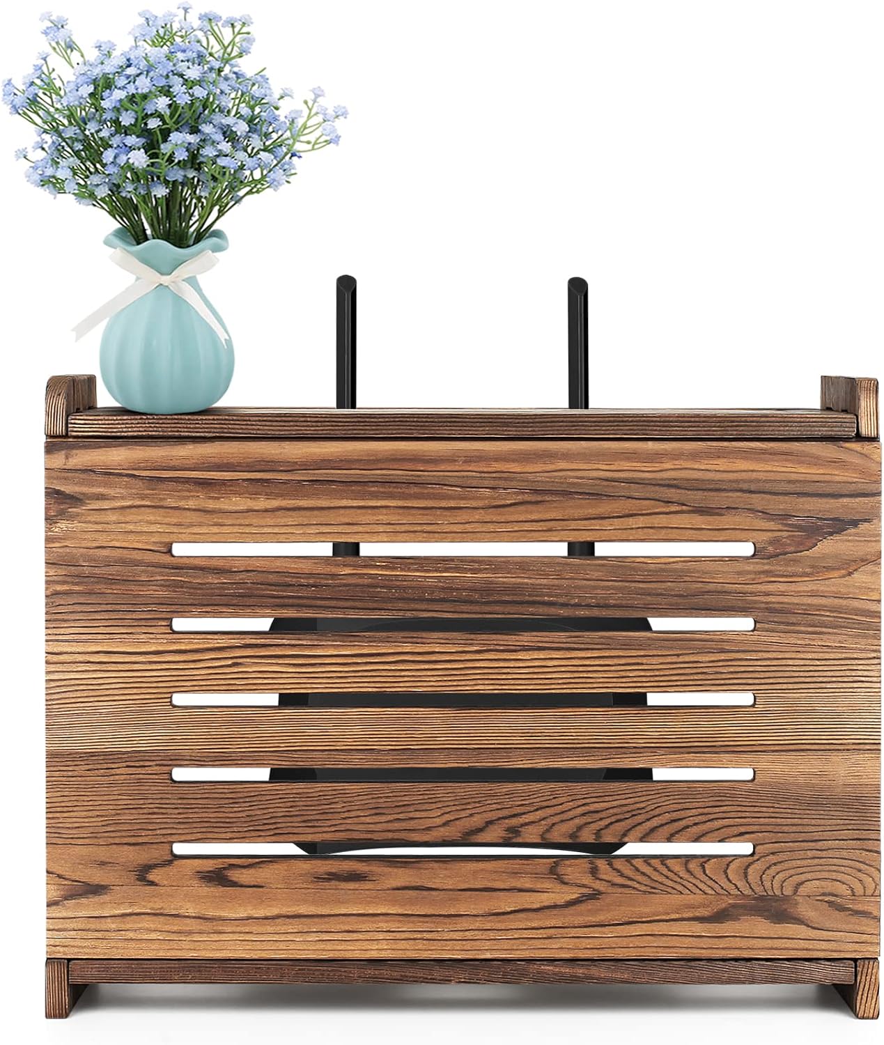 14.9 9.8 5.4 Wooden Router Shelf Wall Mount WiFi Router Storage Box Modem Cable Router Cover Organized Power Strip