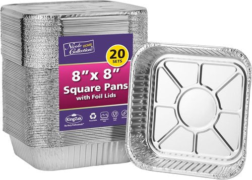 Aluminum Pans With Lids by [Brand Name] - 8x8 Inch Disposable Foil Cake Pans (20 Pack) for Baking & Freezing