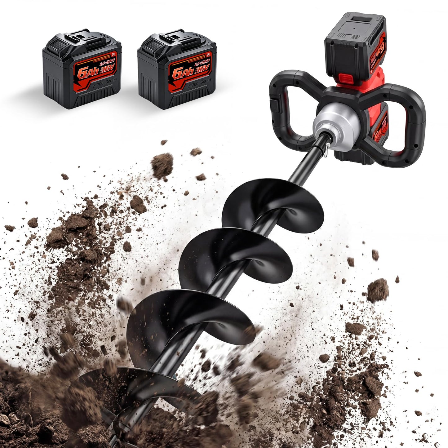 NEWTRY 1100W Cordless Earth Auger for Planting Trees & Fence Post Hole Digging, 6"x31.5" Electric Post Hole Digger w/Reverse & 6-Speed, for Farm Landscaping