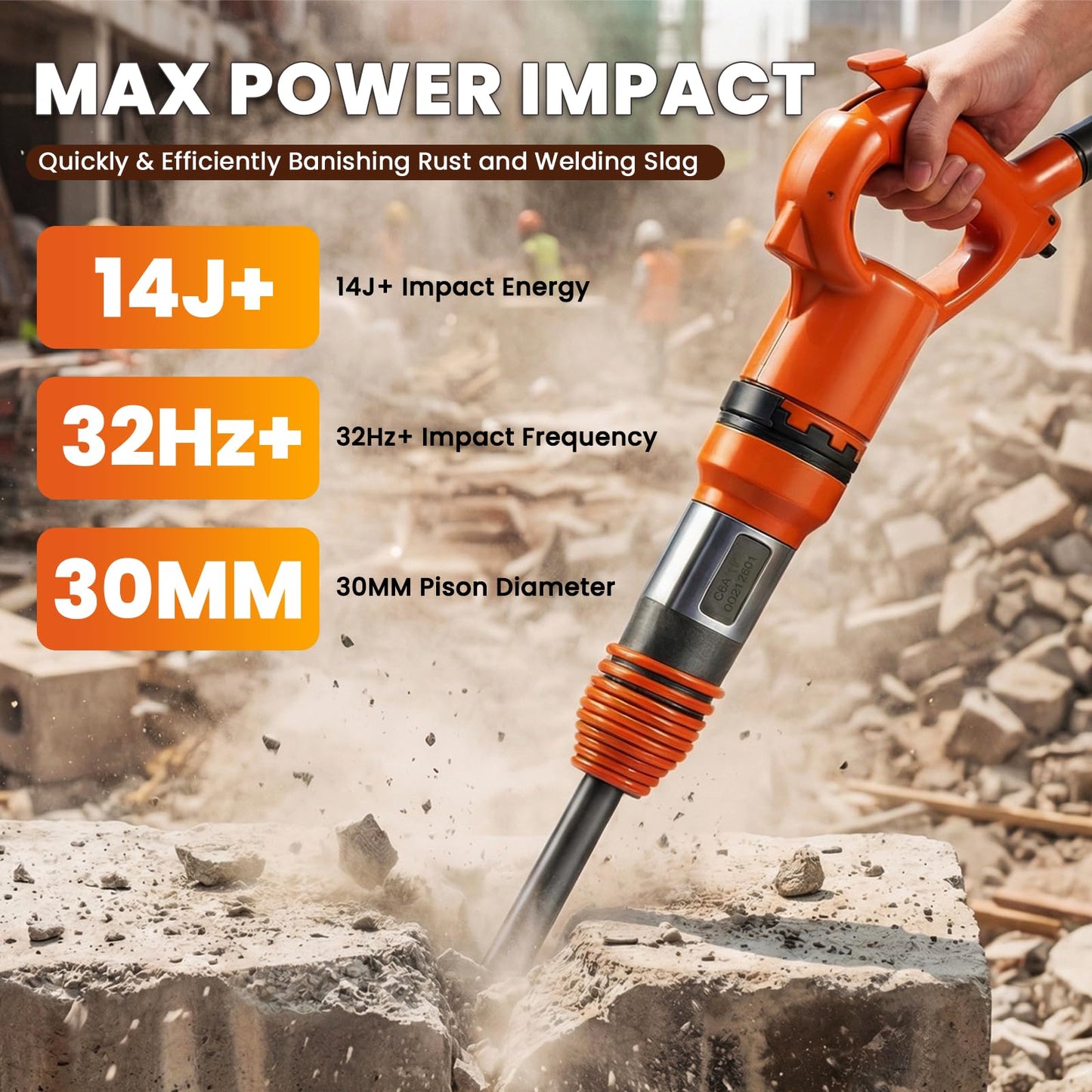 NEWTRY 21L/S Air Hammer 14J Pneumatic Hammer Shovel Heavy-Duty Air Chisel with 12” Hammer Chisel Attachment for Concrete Breaking & Rust Cleaning