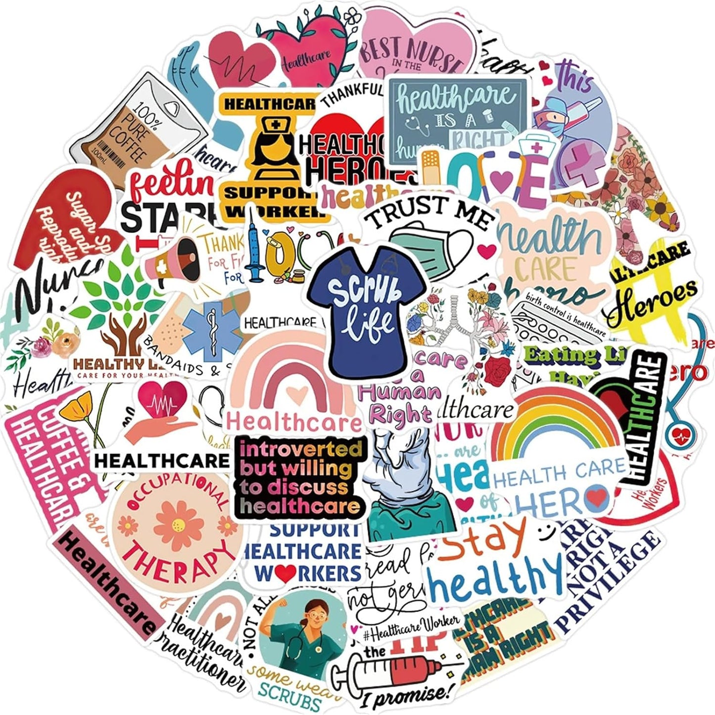 Cetagi 50 Pcs Health Care Stickers Doctor Nurse Sticker Medical Science Equipment Waterproof PVC Decal Human Body