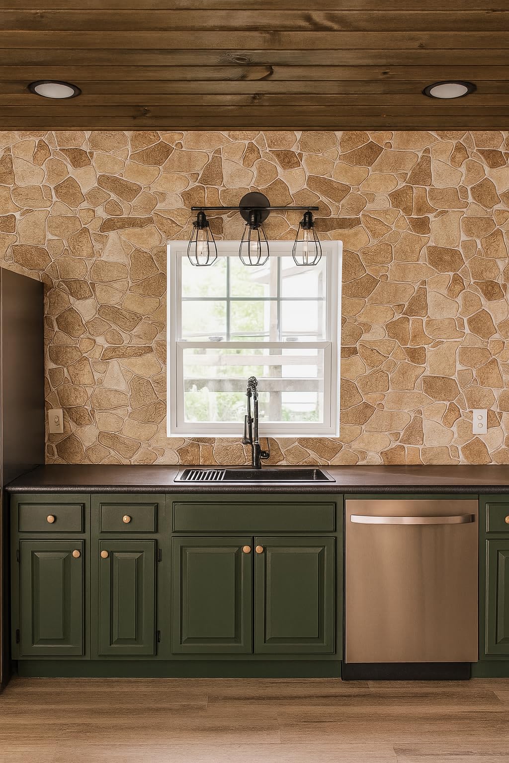 Dundee Deco 3D Stone Wall Panels PVC - Pack of 5, 39"x25" Panel, Covers 33.5 sq. ft - Brown Beige Wall Paneling for Interior Wall Decor