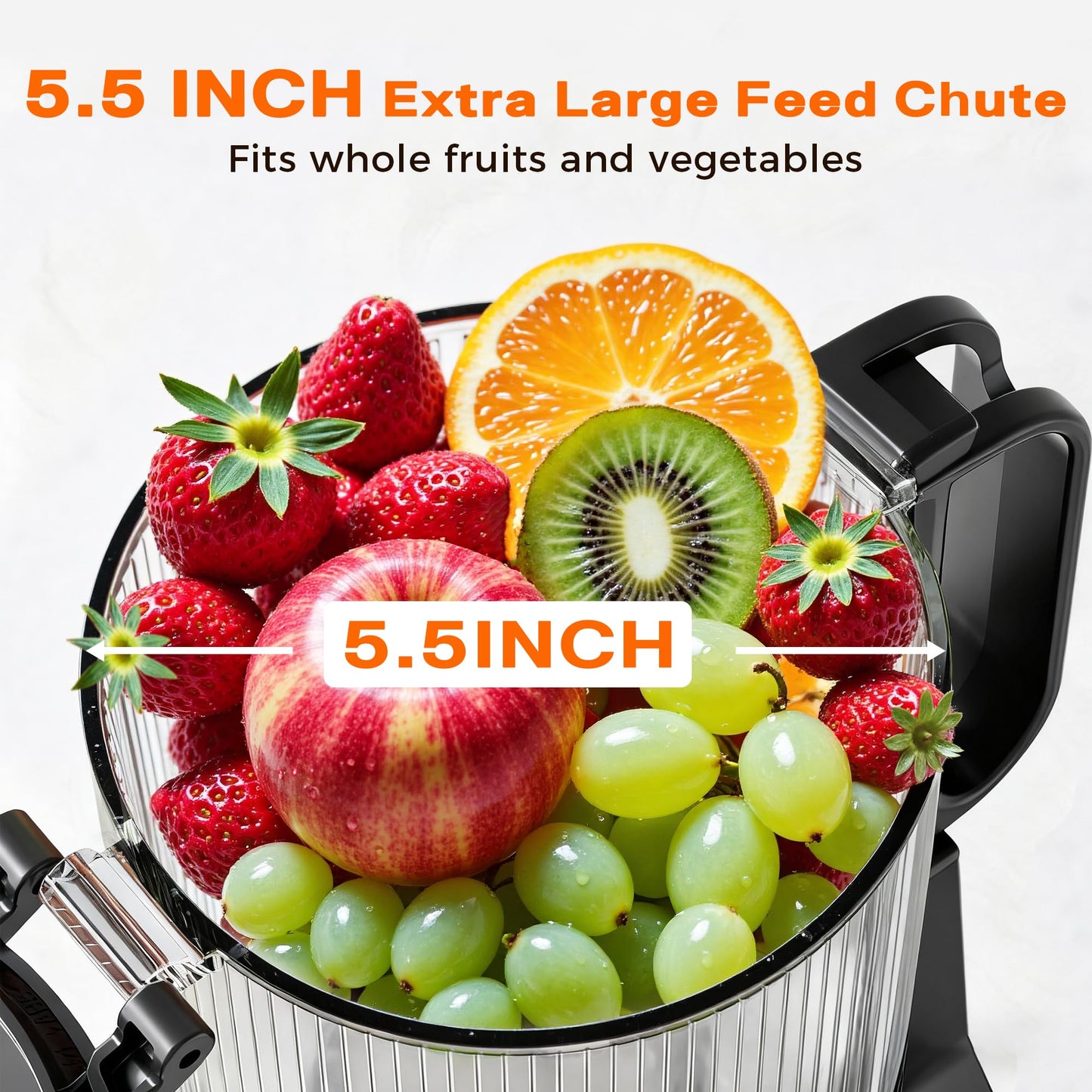 Cold Press Juicer with 5.5" Wide Feed Chute, Slow Masticating Juicer Machine for Whole Fruits & Vegetables, High Juice Yield, Gray