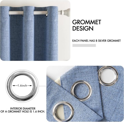 MIULEE Blackout Curtains - 100% Linen Texture Thermal Insulated Drapes | Stone Blue, 52x90 Inch (2 Panels)