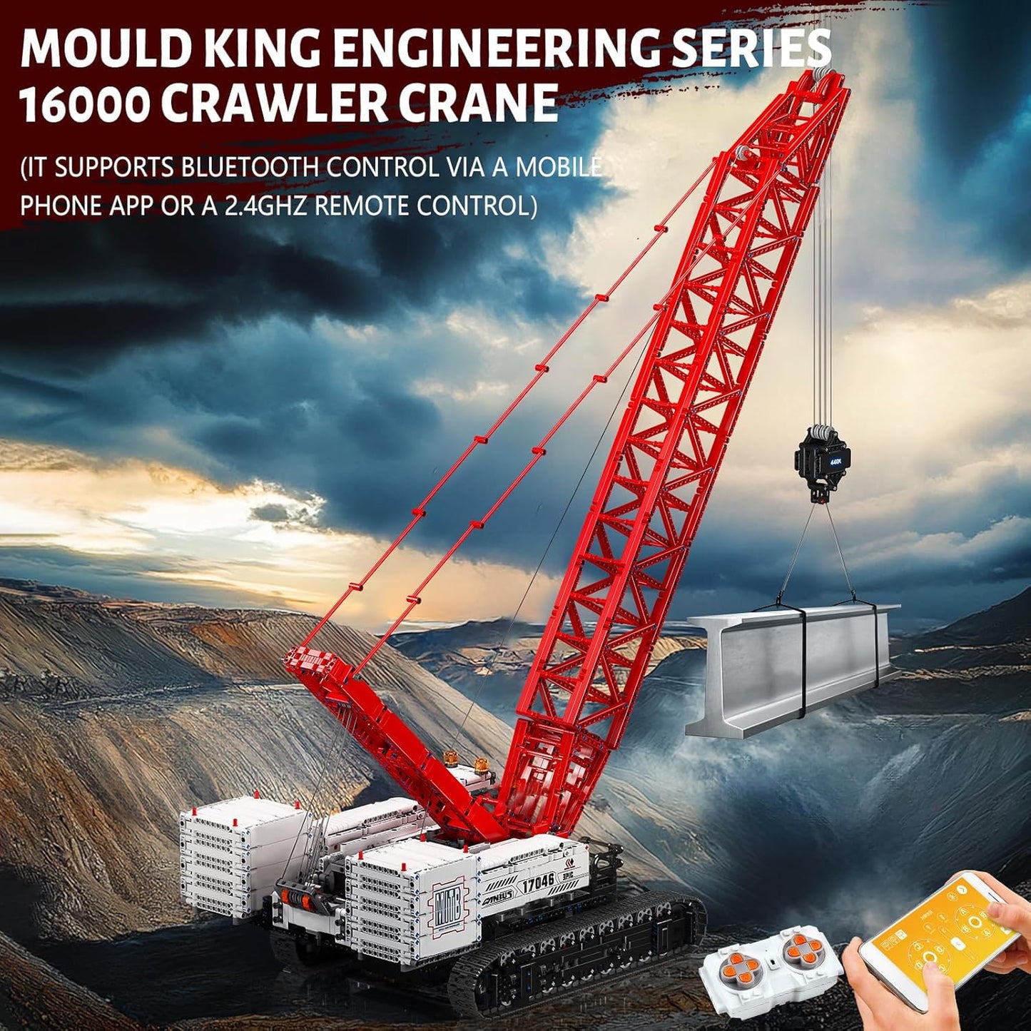 Mould King 17046 Crawer Crane LR16000 Building Block Kits, MOC Mobile Crane Heavy-Duty Cranes Model Sets to Build, APP Control Large Engineering Vehicles, Collectible Set for Adults (4494+ Pieces)