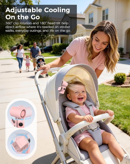 Hotsales Clip-On Portable Fan - 13500 RPM Rechargeable Mini Fan with LED Display | 360° Rotating Stroller Fan for Baby