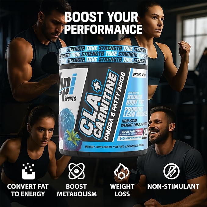 BPI Sports CLA+Carnitine ??CLA L Carnitine & Linoleic Acid ??L Carnitine Supplement for Weight Loss, Metabolism & Lean Muscle ??Caffeine Free ??Blue Raspberry ??50 Servings ??12.34 oz