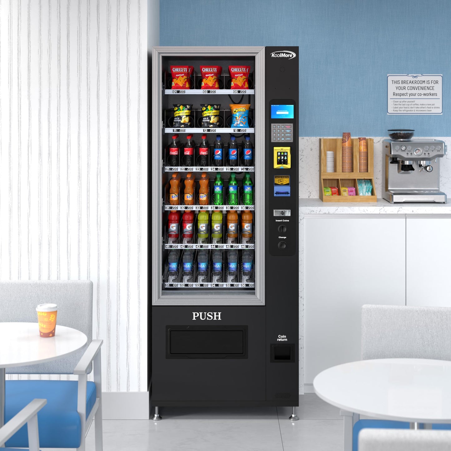 KoolMore Refrigerated Snack Vending Machine with 36 Slots Featuring Credit Card Reader and Bill Acceptor in Black (KM-VMR-30-BR)