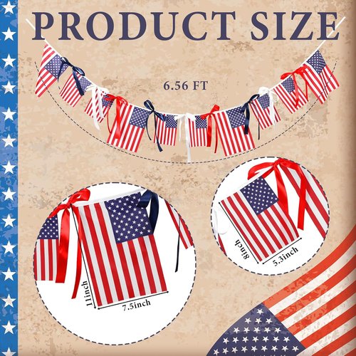 Chumia 4th of July American Flags Ribbon Banner - Patriotic Mantel Decoration | 6.56 ft for Indoor/Outdoor Use
