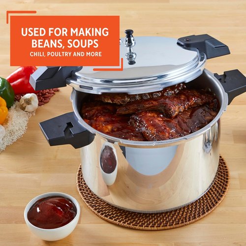 IMUSA USA A417-80807 16Qt Jumbo Stovetop Pressure Cooker with Regulator and Side Handles, Silver