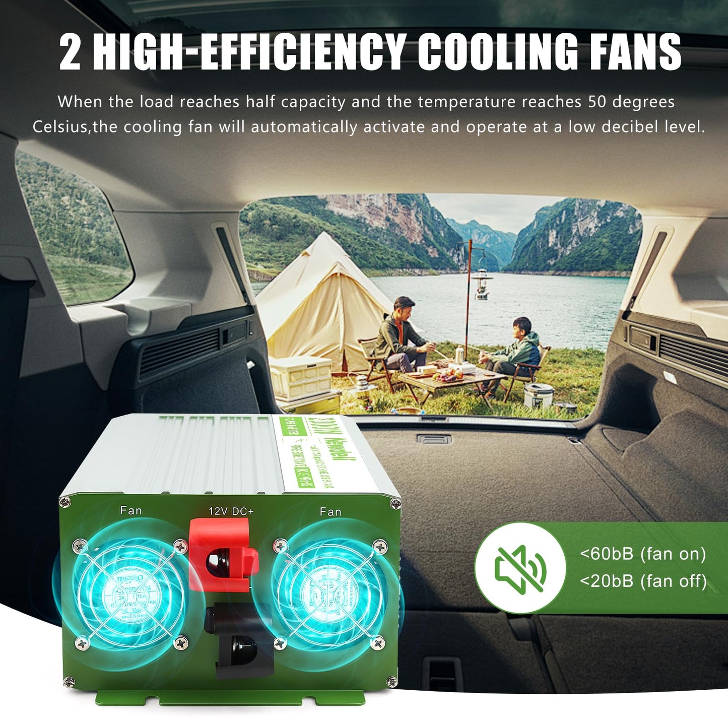 Newdeli 2000 Watt Power Inverter 12V DC to 110V 120V AC Pure Sine Wave Inverter with LCD Display, Remote Controller, 4 AC Outlets and 5V 3.4A USB Port for Vehicles Car Truck RV Solar System Camping