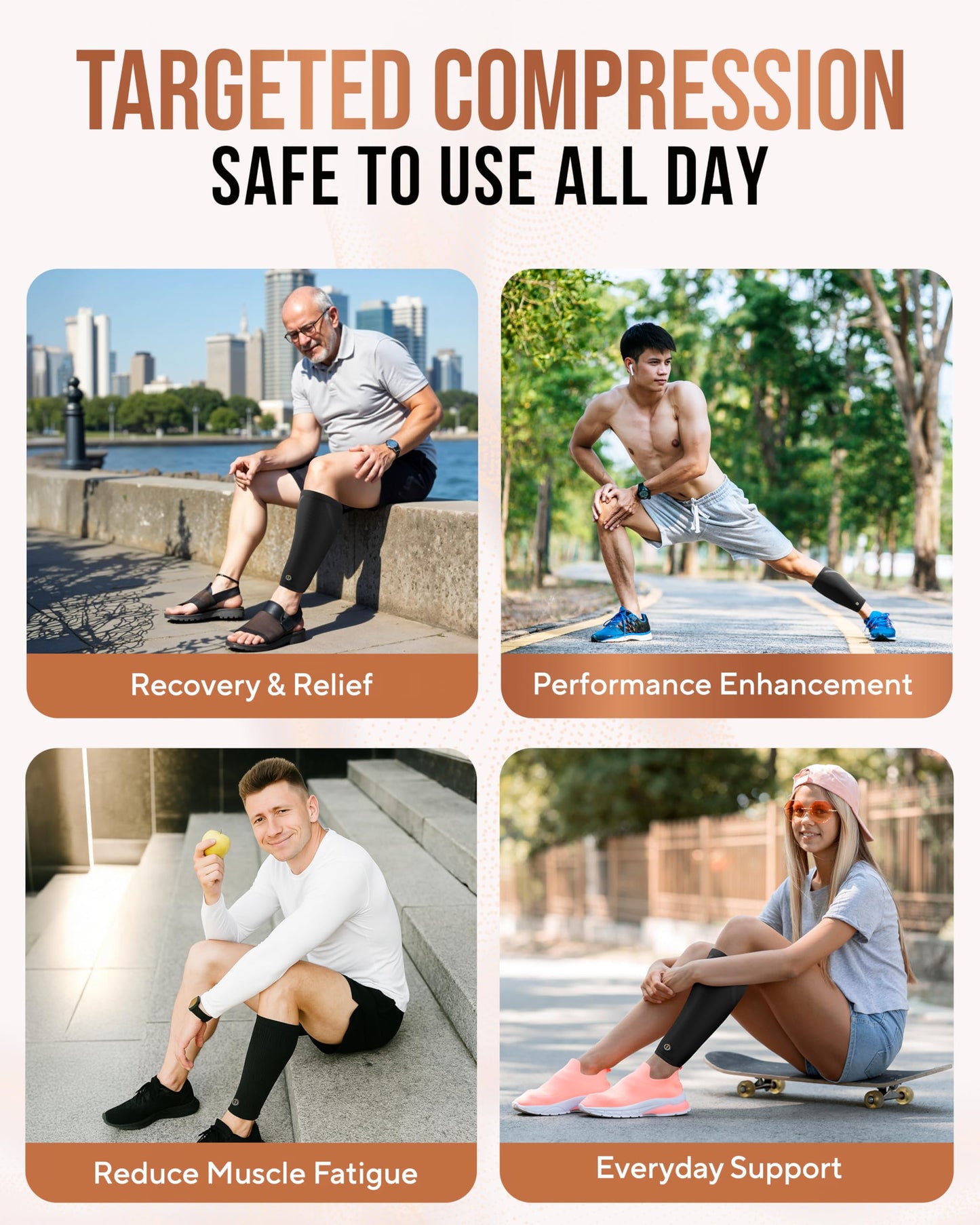 TheraCopper Copper Calf Compression Sleeve — Premium Copper Compression Shin Sleeve for Men & Women — Breathable & Non-Slip Leg Sleeves for Runners, Shin Splints, Muscle Recovery & Leg Fatigue (Large)