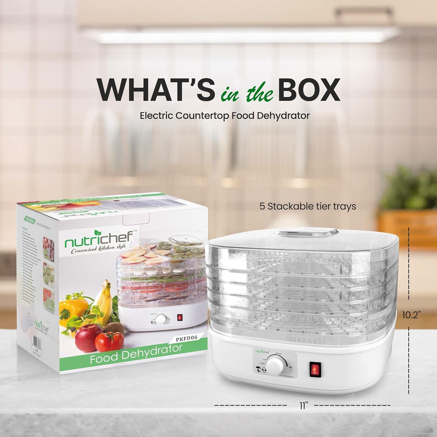Nutrichef Food Dehydrator Machine - Dehydrate Beef Jerky, Fruits & Vegetables | 5 Easy-Clean Trays