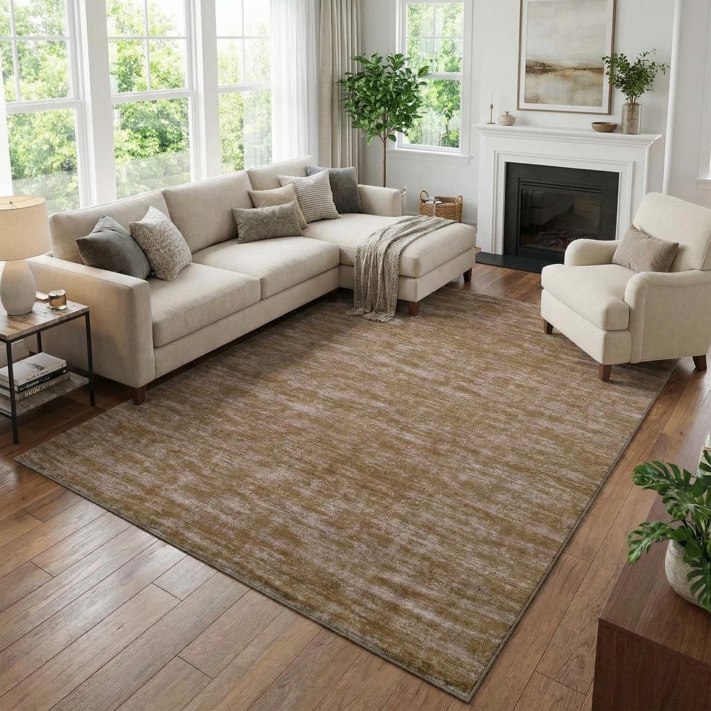 Garvee Large Area Rug 9x12 Living Room Rug Machine Washable Non Slip Floor Mat Modern Solid Soft Rugs Stain-Resistant Foldable Low Pile Carpet for Bedroom Nursery Office Dorm Kids Room Brown