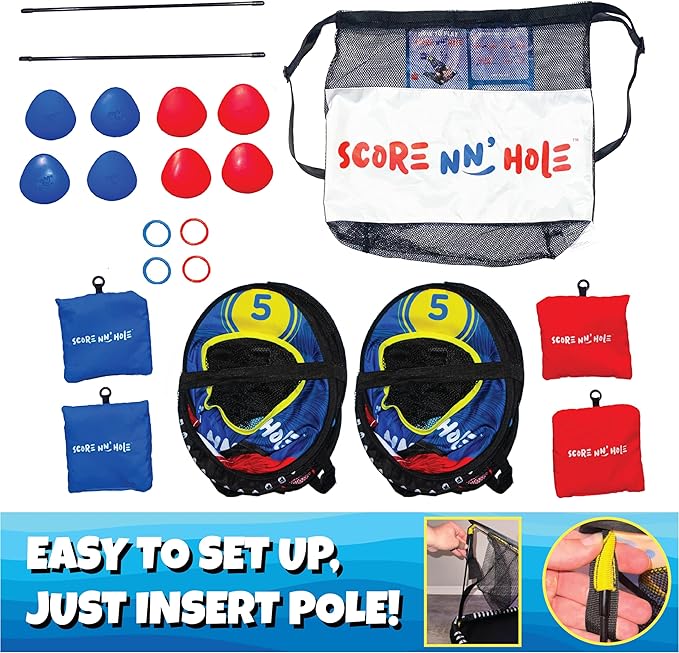 SKIP NN' HOLE Original Fun Stonne Skipping Meets Pool Cornhole Game Floating | for All Ages | Fun Swimming Pool Game for Adults and Family | Easy Setup, Durable, Portable Water and Lake Toy |