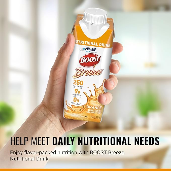 BOOST Breeze Clear Nutritional Drink - 250 Calories - 19 Vitamins & Minerals - 9 g Protein ??Fortified Clear Nutritional Drink with Vitamin A & Zinc - Orange Flavor - 8 fl oz (Pack of 24)