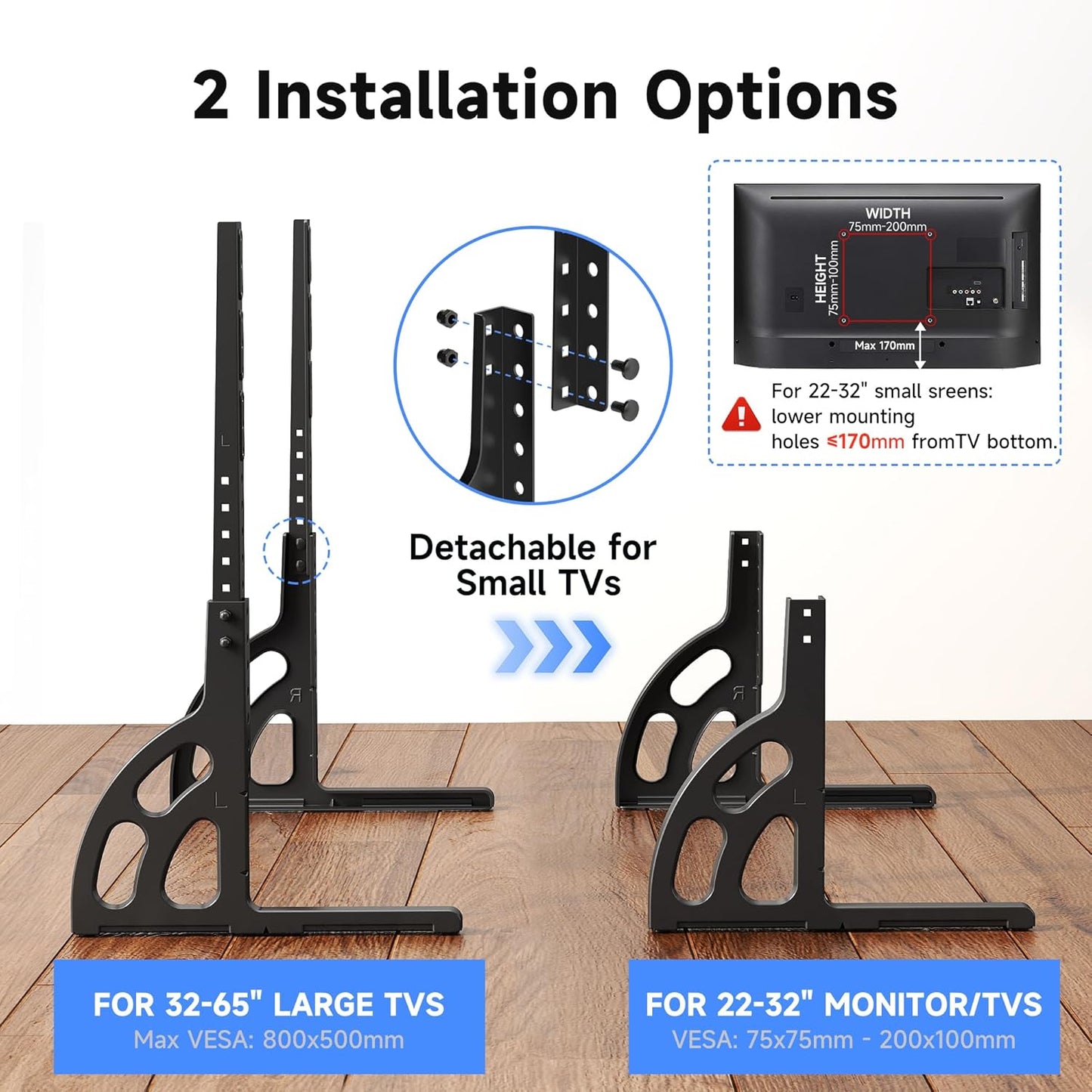 XINLEI 22 65 inch 800x500mm, 120lbs ML1760E Universal Table Top TV Stand for Most to LCD LED Plasma Flat Screen TVs