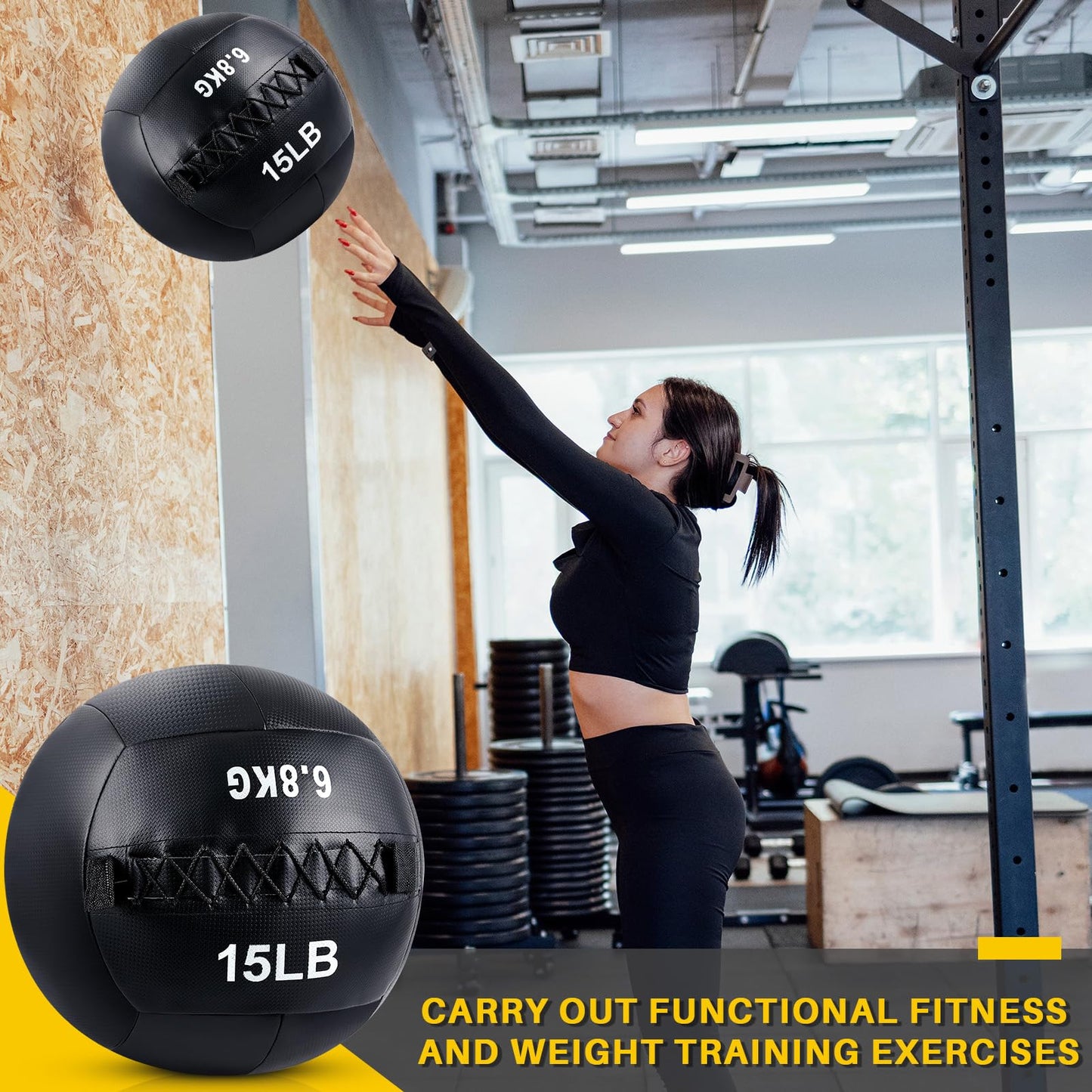 Lunmon 1 Pcs Soft Wall Medicine Ball for Exercise Fitness Slam Weighted Med Ball with Non Slip Grip for Slamming Workout Strength Conditioning Core Training Lunge and Partner Toss (15 Lbs)