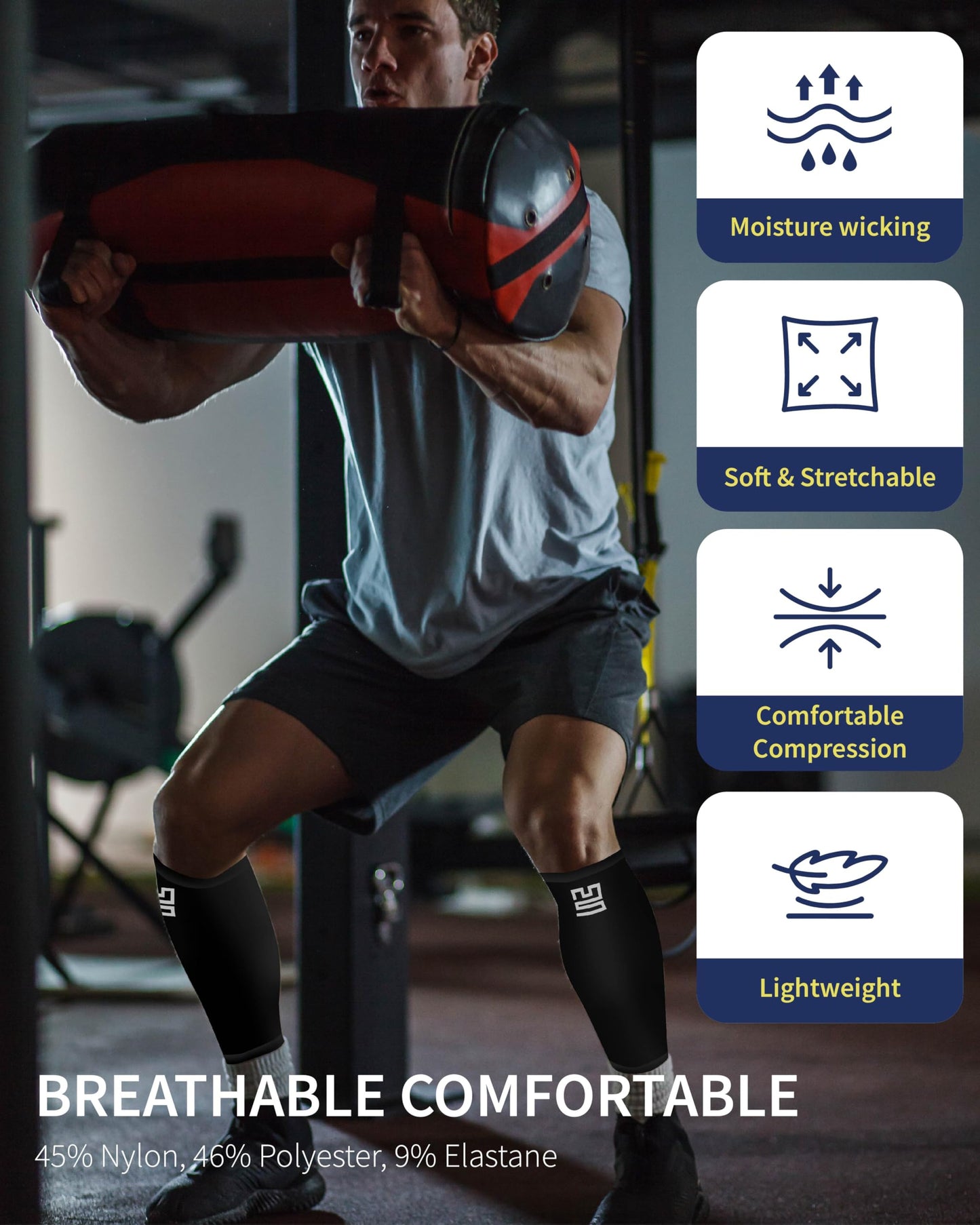 Modetro Sports Calf Compression Sleeves - Leg Sleeves for Men and Women - Shin Splint Relief Support Brace Running Flights