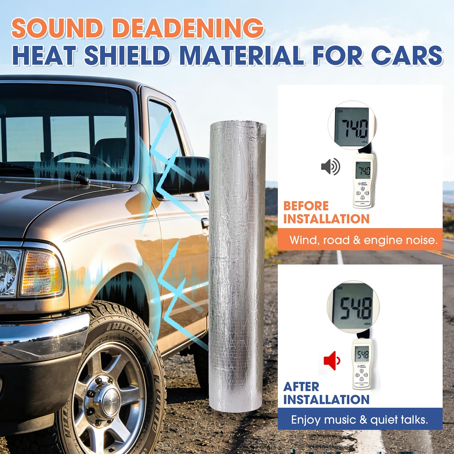 FOURUB 5/8inch Sound Deadening Heat Shield Material for Cars, 590 Mil Closed Cell Foam Insulation for Hood Engine Roof Trunk (Silver-590mil 39inch Wide, 30 sqft-110"x 39")