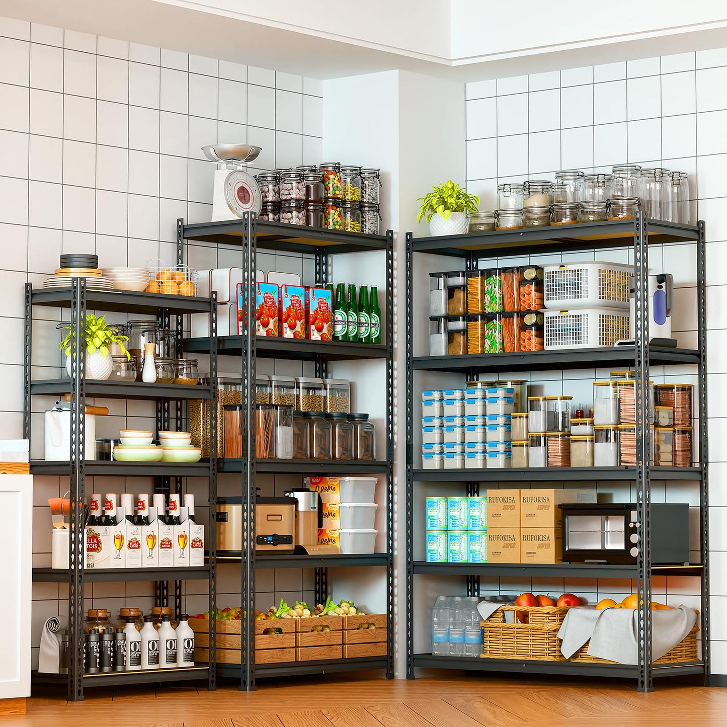 LEVELEVE 5-Tier Storage Shelving Unit, Metal, for Garage, Kitchen, Laundry Room, Adjustable, 30" L x 12" W x 60" H, Rectangular, 2 Pack