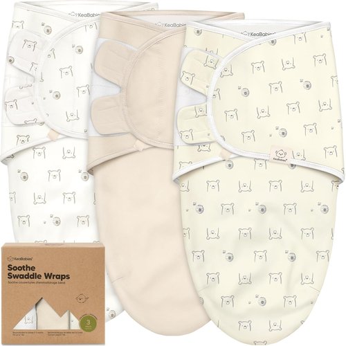 KeaBabies Organic Baby Swaddle Sleep Sacks - Soft & Snug 3-Pack for Newborns 0-3 Months | Bumble Bear, XS