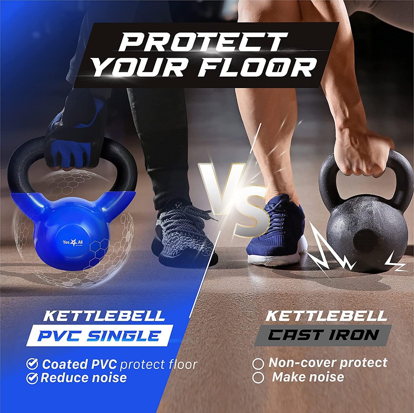 Yes4All Kettlebell, 5 lb Vinyl Coated Cast Iron Strength Training Kettlebells for Home Gym Exercises, Heavy Weights Gym, Fitness, Full Body Workout Equipment, Push up, Grip, Strength Training - Blue