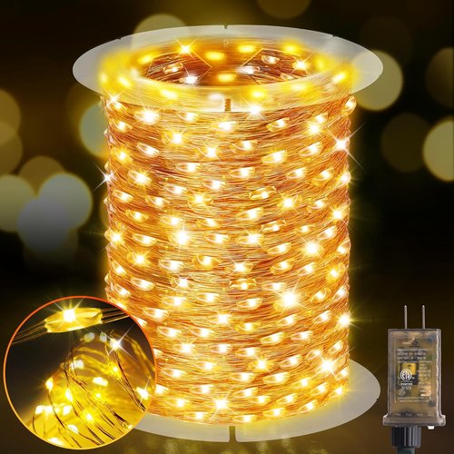 KNONEW 203FT 600 LED Outdoor Fairy Lights - Waterproof Christmas Decor with 8 Modes | Warm White
