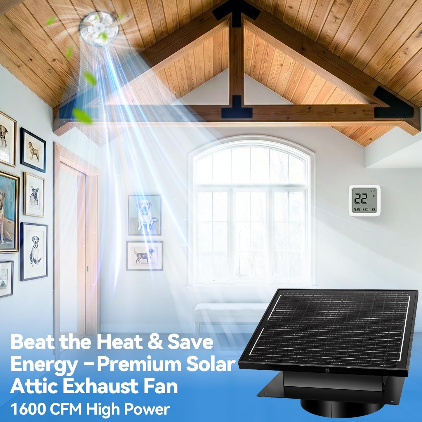 32W Solar Powered Attic Exhaust Fan with 10" Roof Vent - IP68 Waterproof DIY Ventilation System to Lower Heat, Prevent Moisture & Save AC Costs - Off-Grid Cooling for House, Garage,Shed & Greenhouse