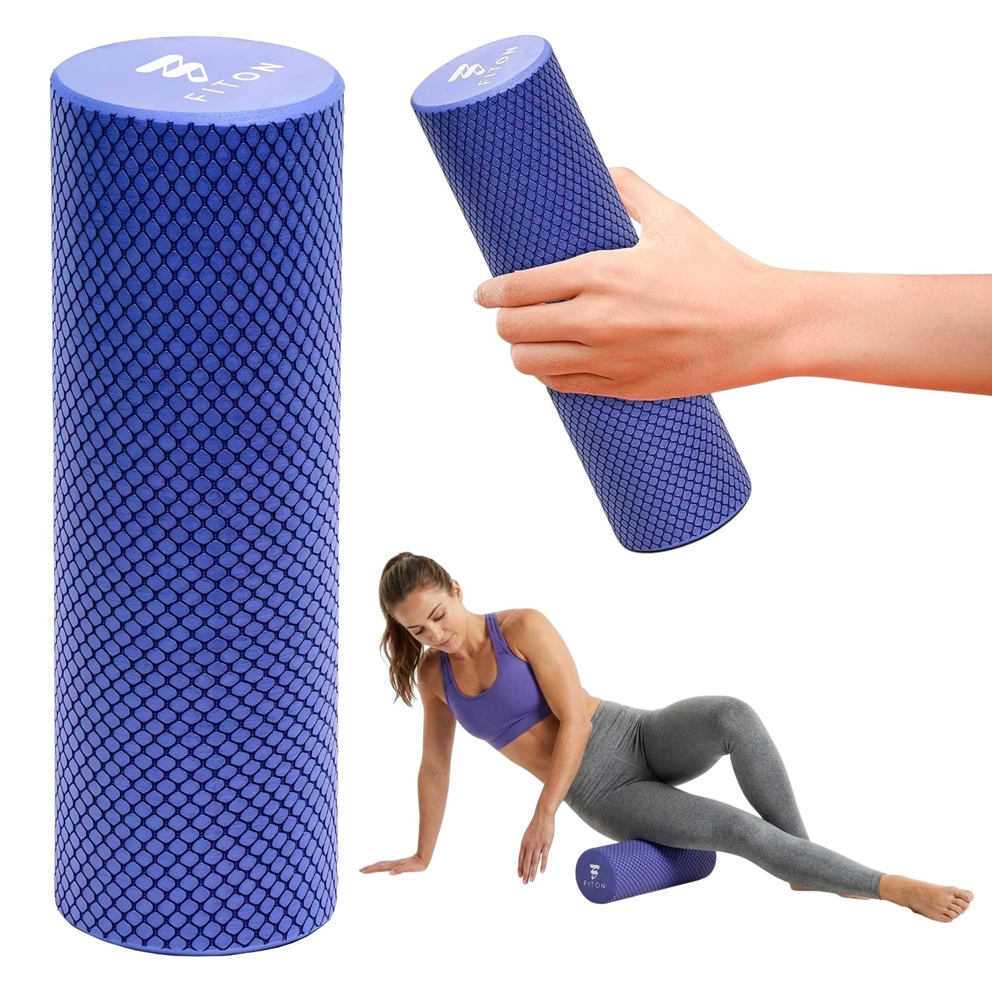 FitOn Foam Roller for Muscle Recovery - Compact and Portable, High-Density Foam Roller for Back Massage & Deep Tissue Relief and Home Exercise, Ideal for Use on Neck & Leg Soreness, 12"x4", Purple