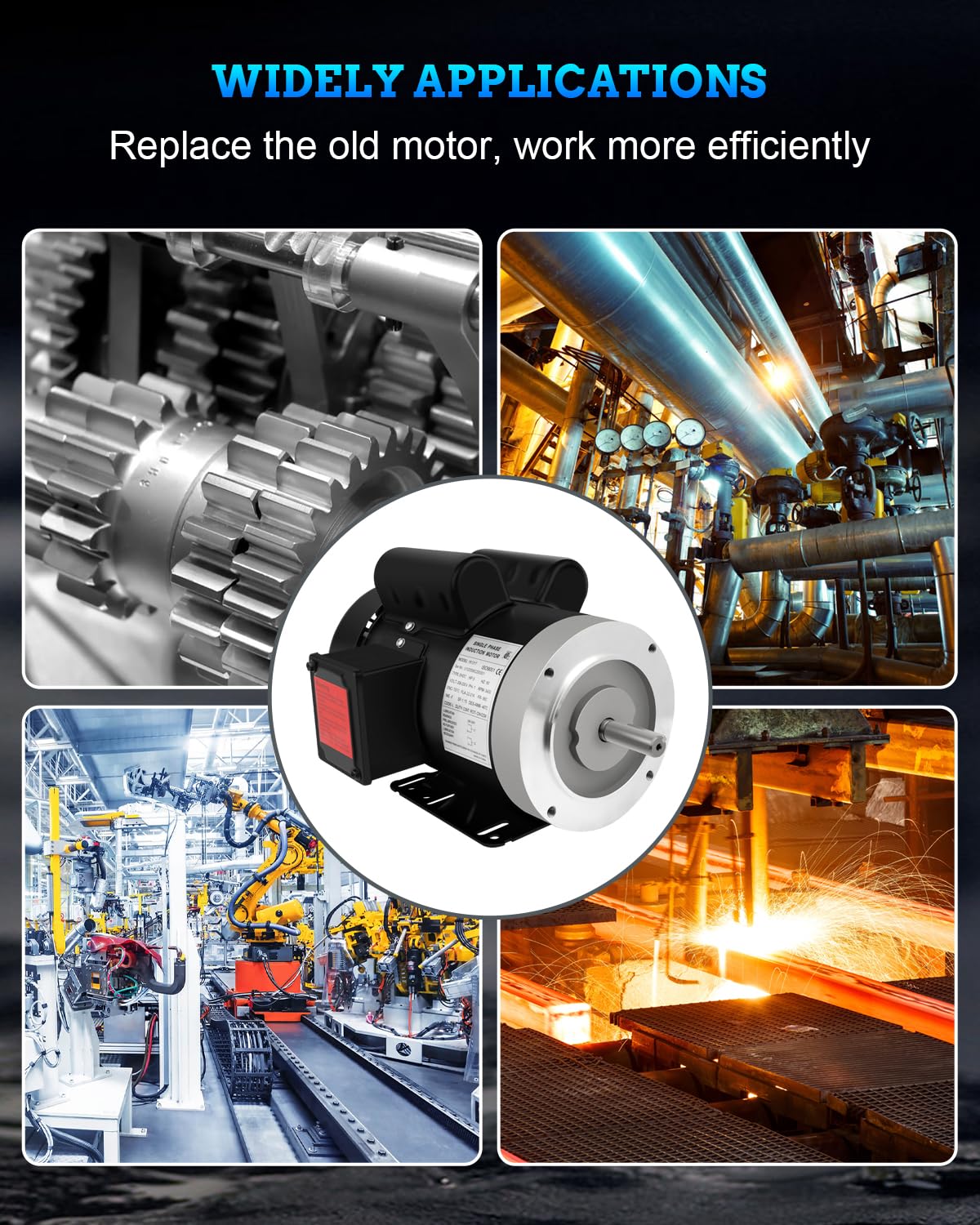 Electric Motor 5HP, 3450RPM General Purpose Motor, Single Phase Motor 208-230V 56C Frame 5/8" Shaft Diameter 60HZ TEFC