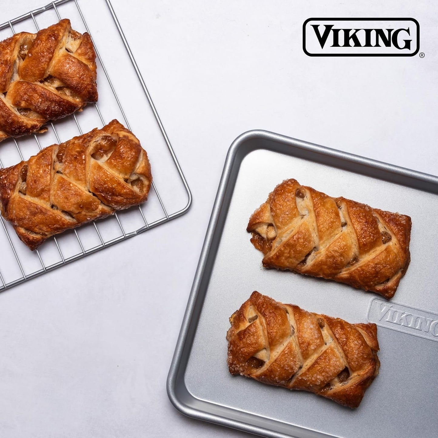 Viking Premium Nonstick Ceramic Baking Pans Set - 5-Piece Heavy Gauge Bakeware | Oven Safe to 475°F, Silver
