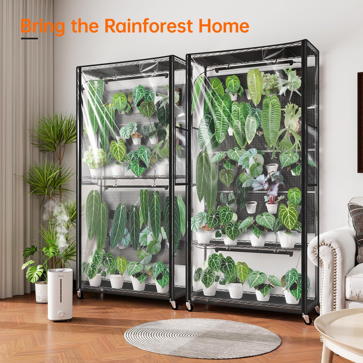 Bstrip Indoor Greenhouse Cabinet with Pegboard, Indoor Greenhouse with Grow Light, 4 Pack 96W Full Spectrum Plant Lights, Ideal for Indoor Plant, Foliage Plants, 35.4"x13.8"x71"
