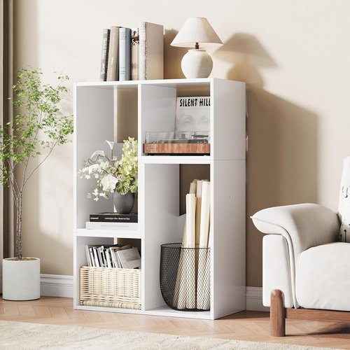 MapleGrace 6-Cube Storage Organizer - Stackable Wooden Bookcase with Back Panels | White Finish for Living Room, Bedroom, and Hallway