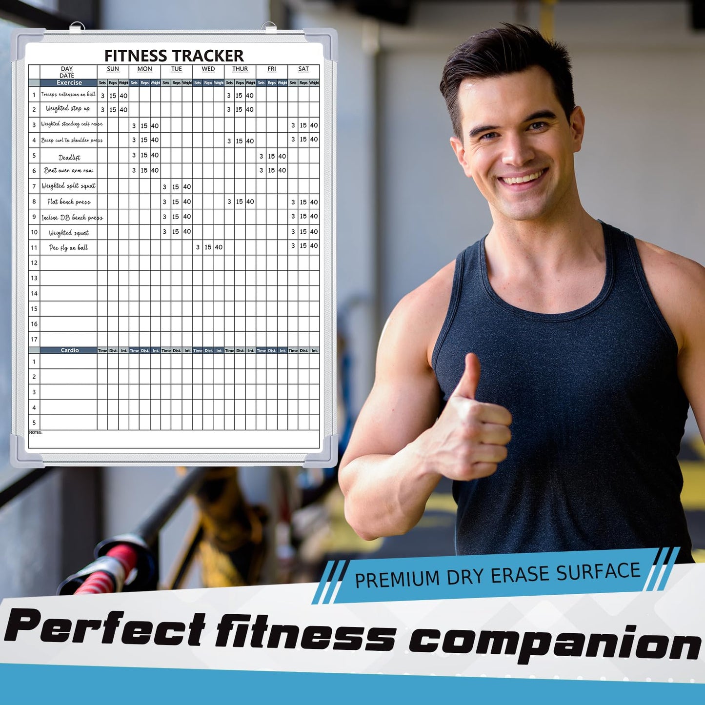 Lincia 18 x 24 Inch Fitness Tracker Whiteboard Workout Calendar for Home Gym Dry Erase Planner Hanging Removable to Do List for Wall Whiteboard with Aluminum Frame for Gym Program(Style B)