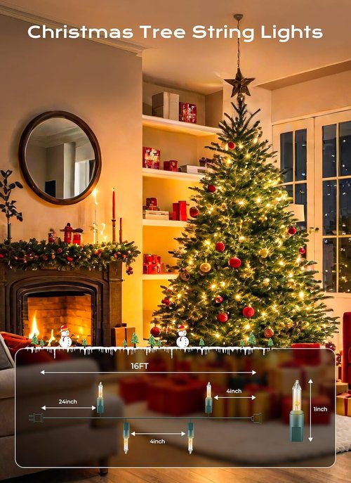 Minetom LED Christmas String Lights - 50 Count, 16 Feet, White Indoor/Outdoor Decor for Weddings & Festivals