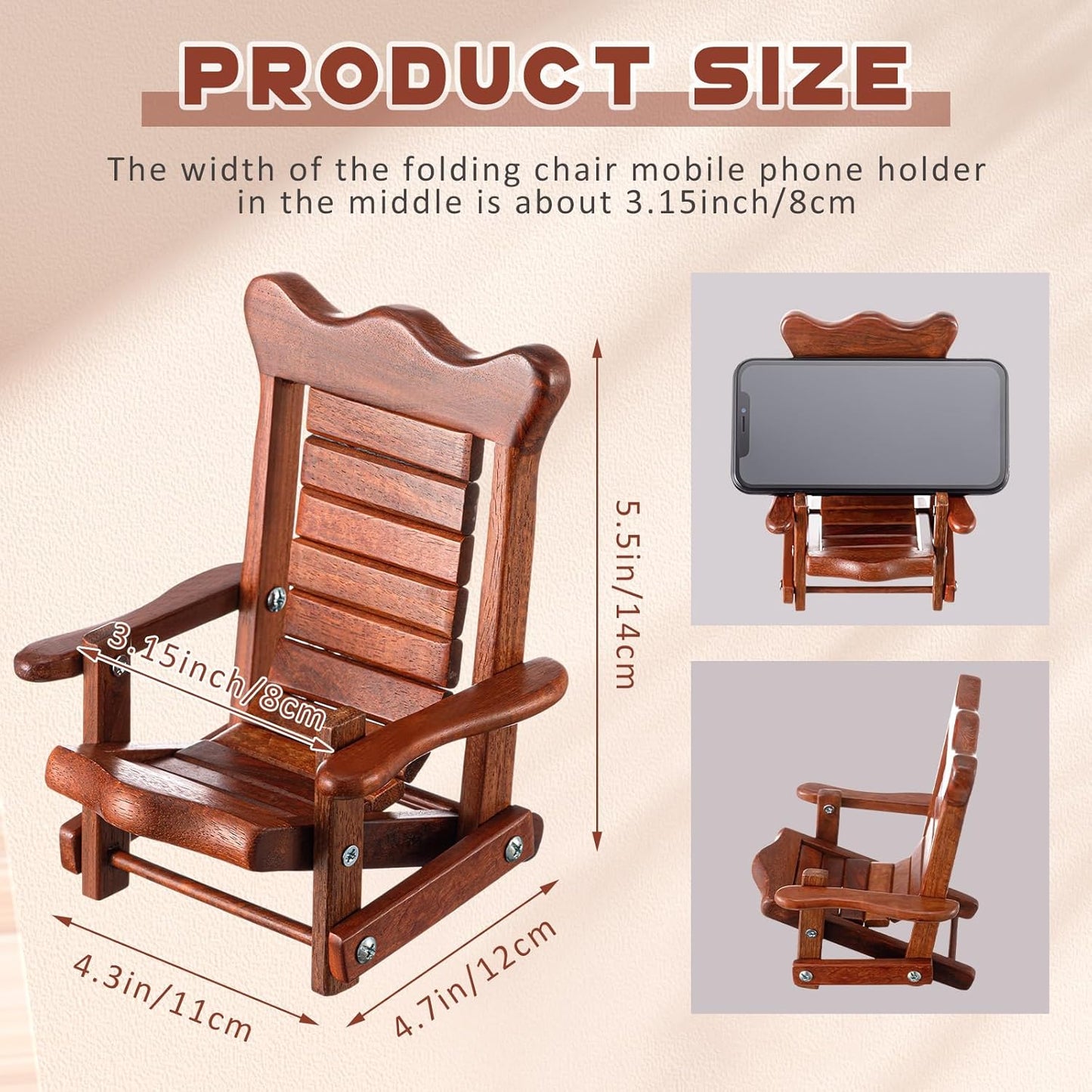 2 Kingdder Pcs Christmas Wood Cell Phone Stand Gifts Folding Chair Wooden Phone Holder Adjustable Office Cellphone