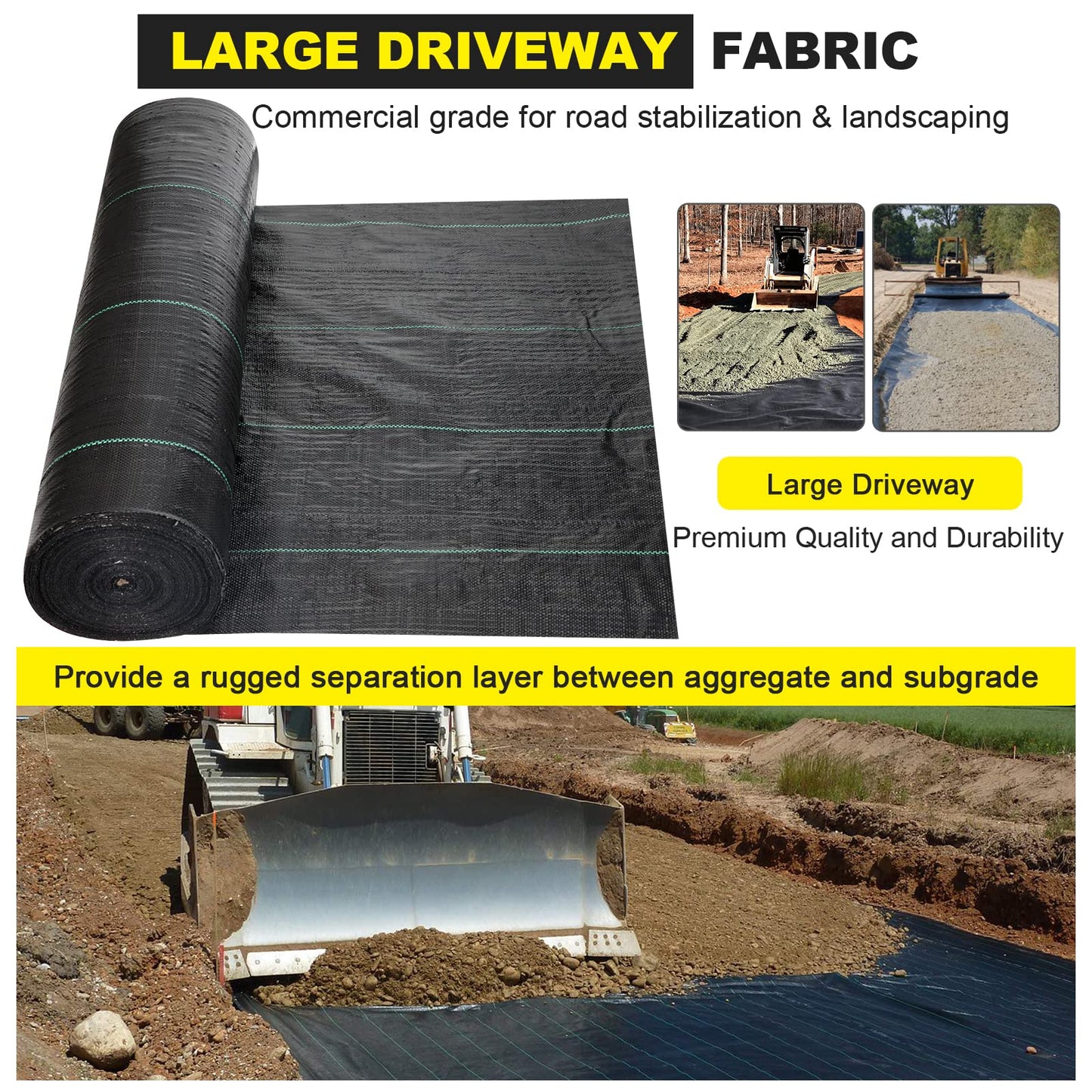 Driveway Fabric 2.5x500 ft - Commercial Weed Barier, Heavy Duty 4OZ Landscape Fabric for Road, French Drain, Erosion Control, andConstruction Projects