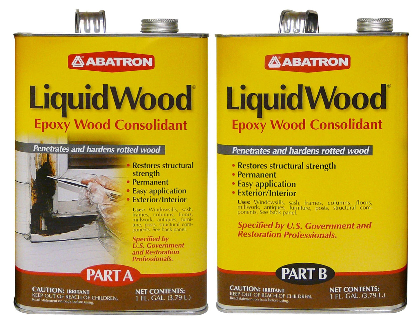 Abatron LiquidWood Kit - 2 Gallon - 2-Part Structural Wood Epoxy Resin - Wood Hardener and Consolidant - Perfect Primer for WoodEpox Epoxy Wood Filler