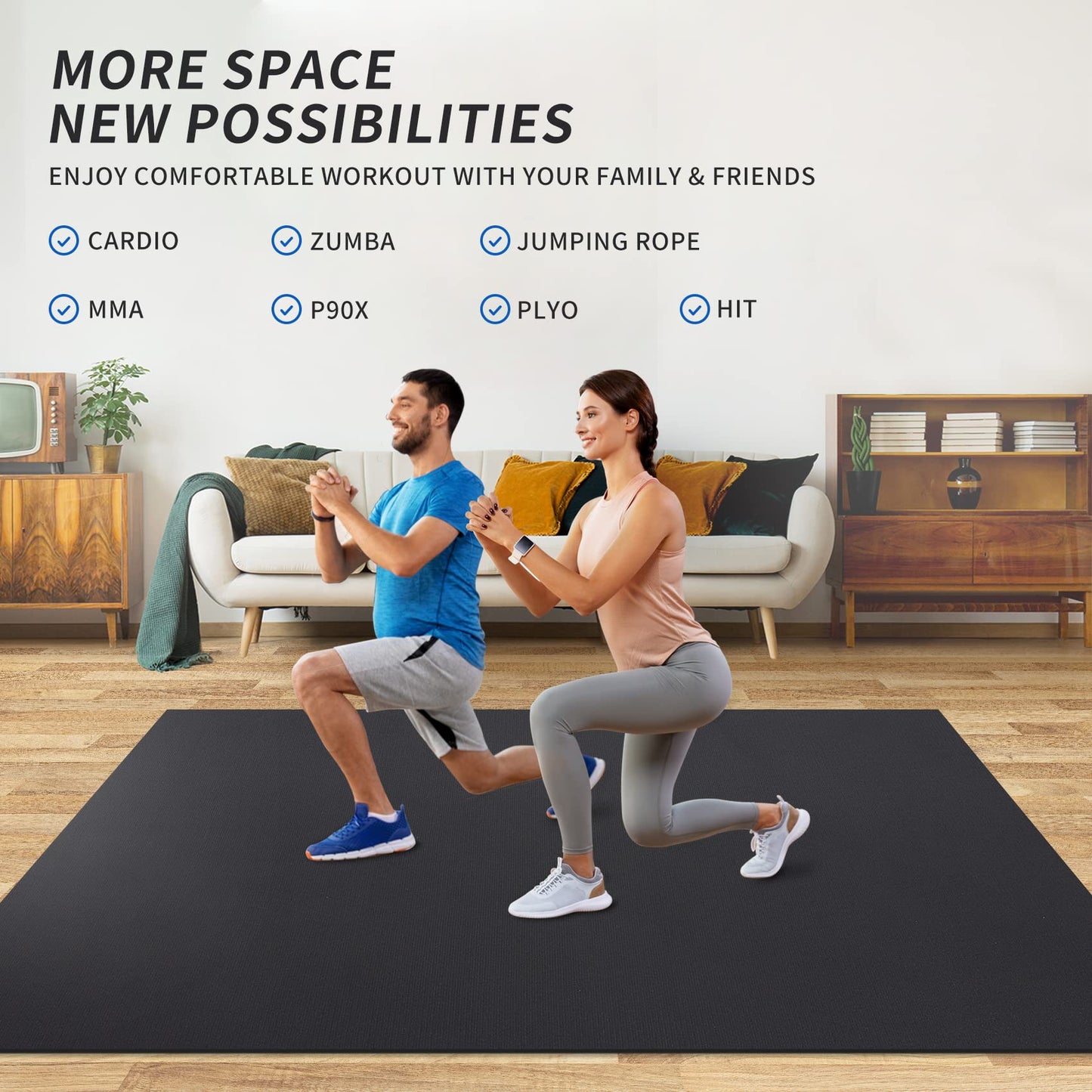MRO Extra Large Exercise Mat For Home Gym, 8'x4.5'/7'x4.5'/6'x4.5'(7mm) Workout Mats for Gym Flooring, Non-Slip, Extra Thick Durable Cardio Mat, Ideal for Plyo, Weights, MMA, Jump Rope -Shoe Friendly