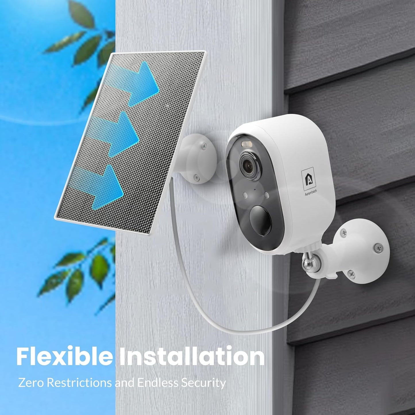 Aurumbach 2K Detection,2.4GHz 2-Way Solar Security Camera Outdoor Wireless, Color Night Vision, Battery Powered PIR