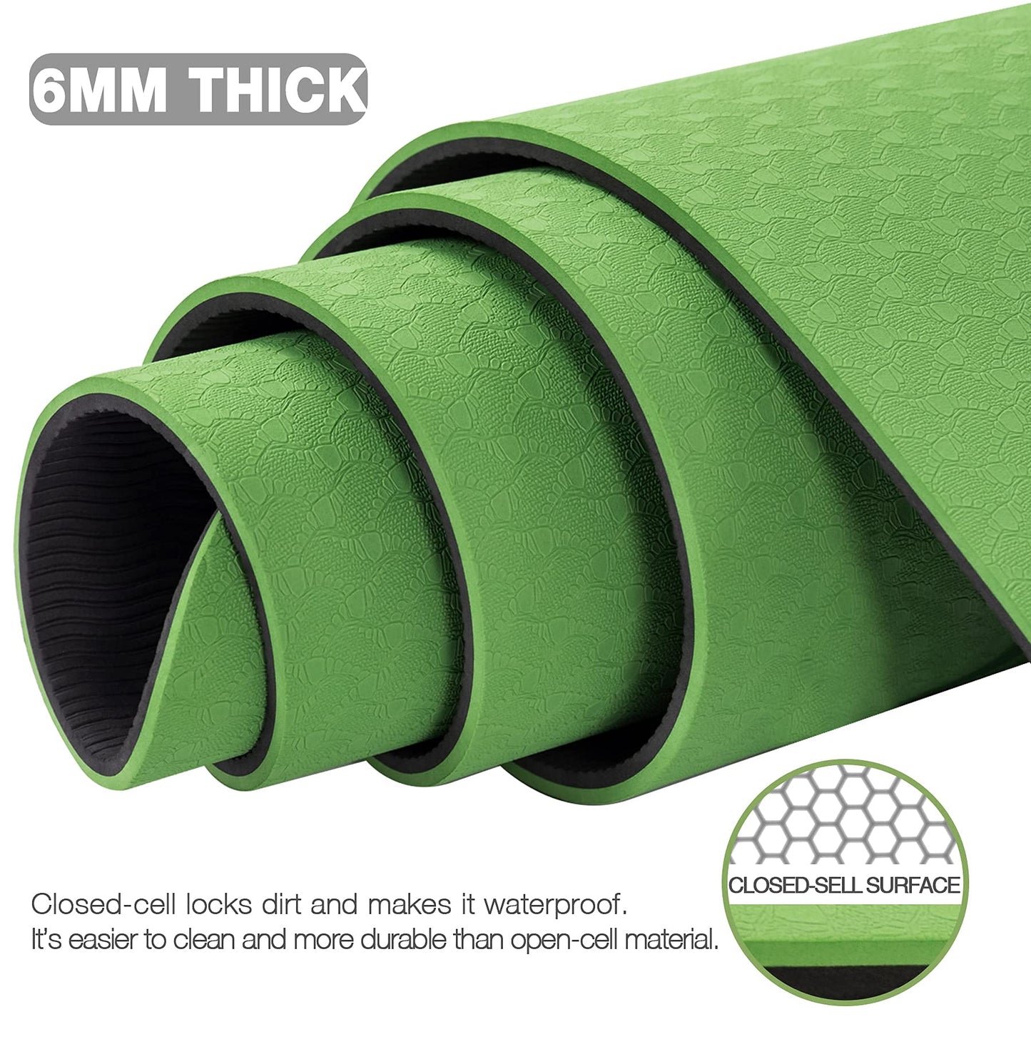Large Yoga Mat for Men and Women - 6'x4'x6mm, Extra Wide TPE Fitness Mat for Home Gym Workout, Non-Slip, Perfect for Barefoot Exercise (Yoga, Pilates, Stretching, Meditation)