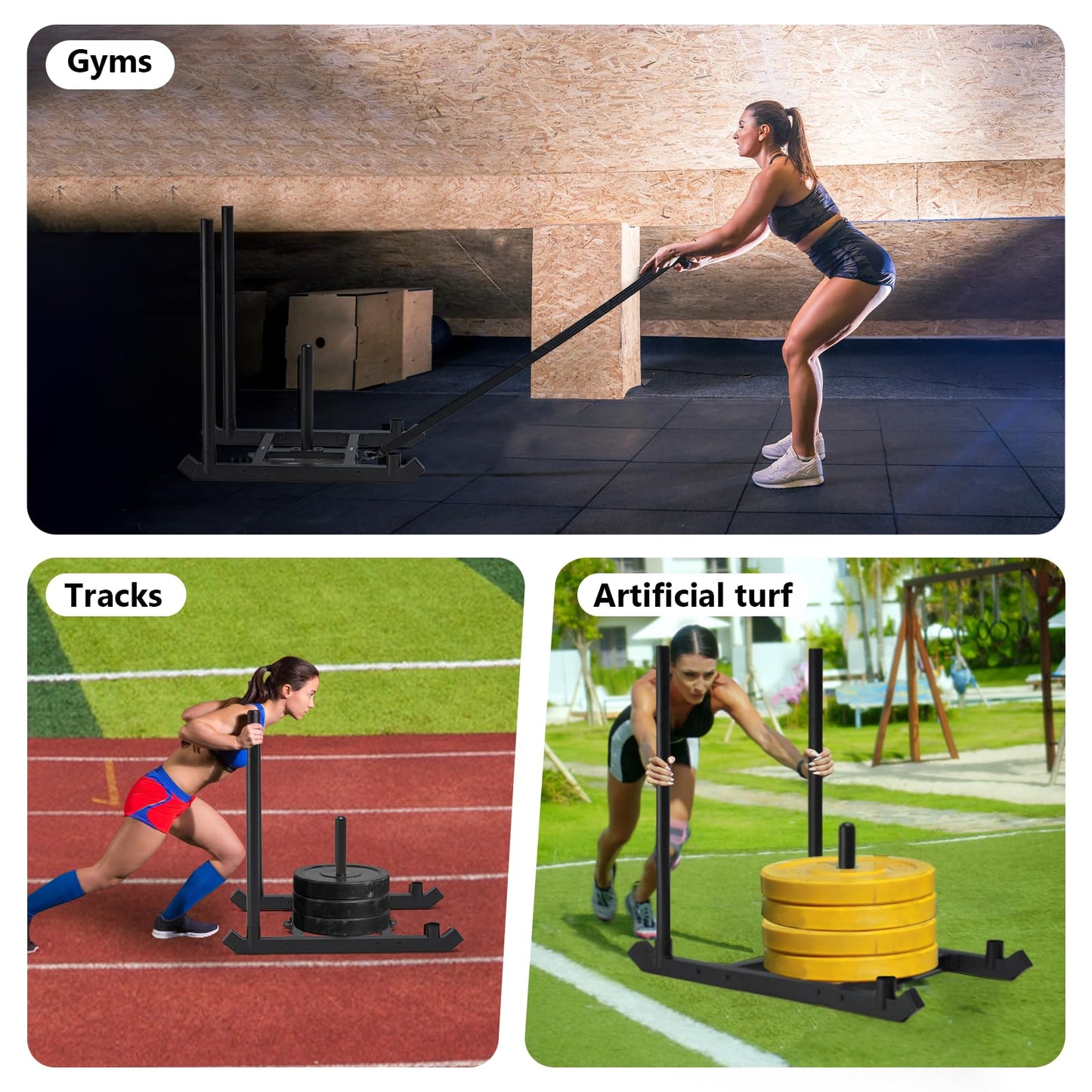 TEDEUM Weight Sled, Fitness Strength Speed Training Sled, Steel Power Sled Workout Equipment for Athletic Exercise and Speed Improvement, Only Suitable for 2" Weight Plate, Standard