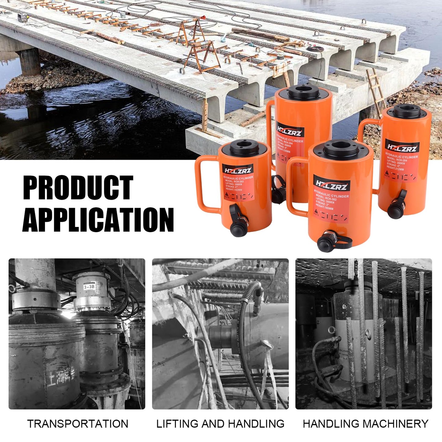 HZLZRZ 20 Ton Hydraulic Cylinder Jack Porta Power Ram 2" Stroke, CP-700B Manual Hydraulic Hand Pump, Hollow Single Acting Lifting Cylinders for Machinery Shipbuilding