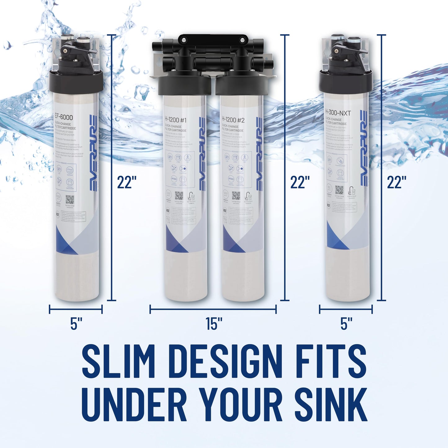 Pentair Everpure H-1200 Drinking Water System, EV928200, NSF Certified to Reduce Lead & PFOA/PFOS, Dual Cartridge System with Filter Head, Cartridges and Hardware, 1,000 Gallon Capacity, 0.5 Micron