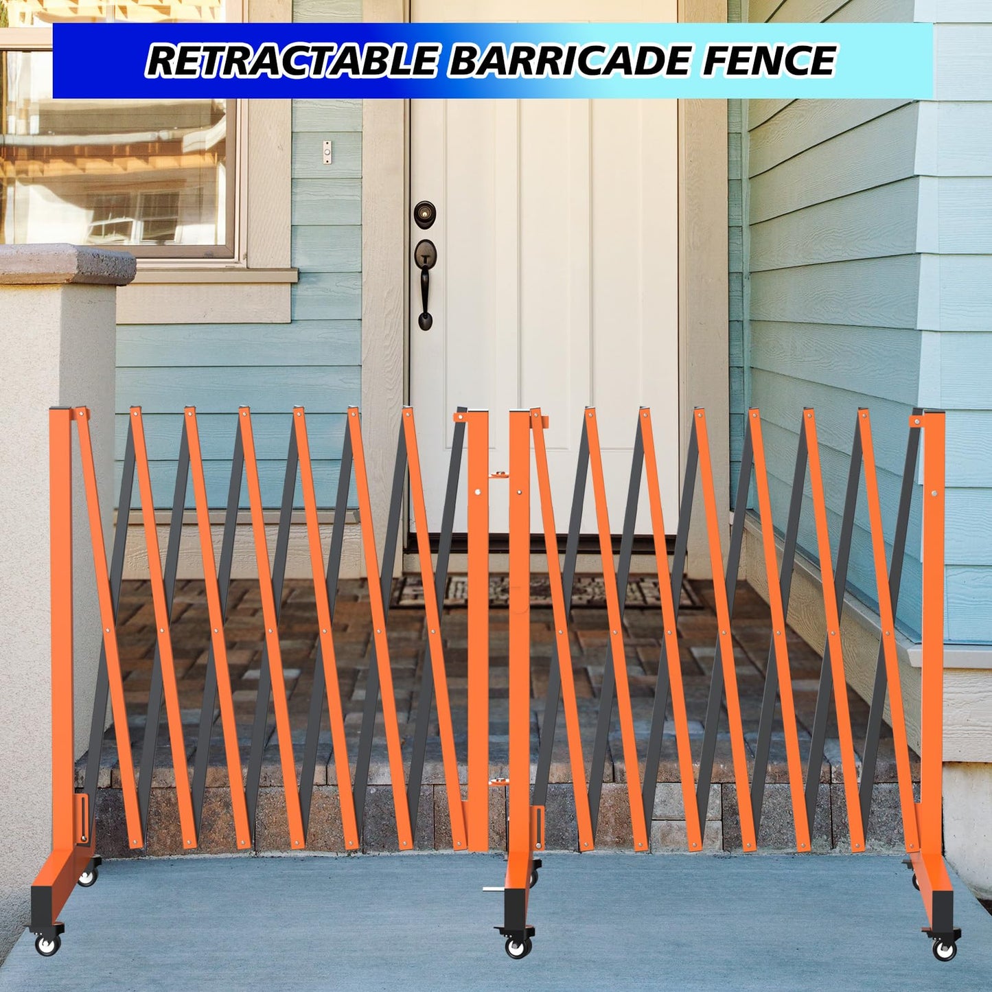 1 Set 16.8FT Industrial Metal Expandable Barricade，Retractable Traffic Fence with Casters, 270° Folding Security Gate, Portable Barricade Gate for Construction Area, Traffic Control, Cordon