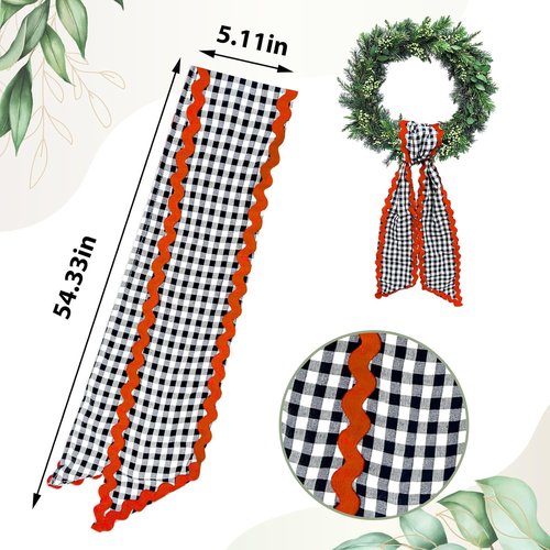 Buffalo Plaid Wreath Sash by [Brand Name] - Satin Ribbon for Halloween Decor | 5.11 x 55.1 Inches