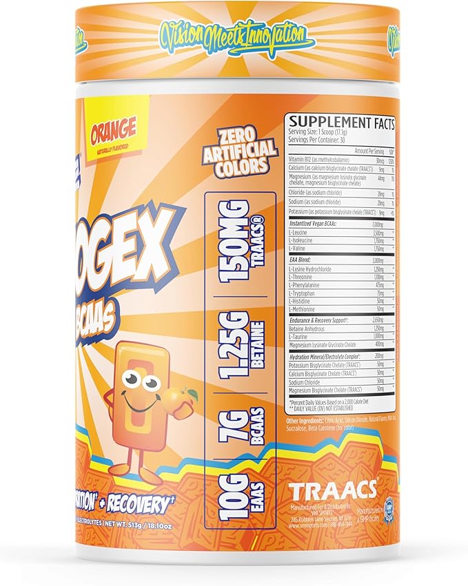VMI Sports Aminogex Ultra | EAA + BCAA Powder | Amino Acid + Hydration Recovery Drink with Electrolytes, Betaine and Glutamine | (30 Servings) (PEZ Orange)