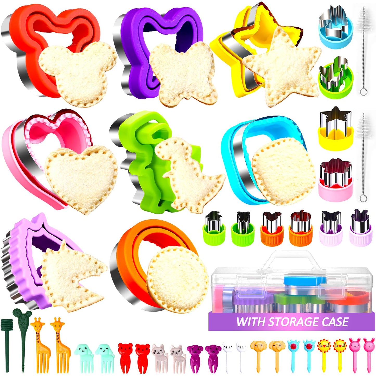 Uncrustable Sandwich Cutter, Sandwich Cutters for Kids Lunch, 43 Pcs Kids Sandwich Cutter and Sealer Set with Storage Case, Crustless Sandwich Cutters Shapes for Girl Boy Lunch & Bento Box Accessories