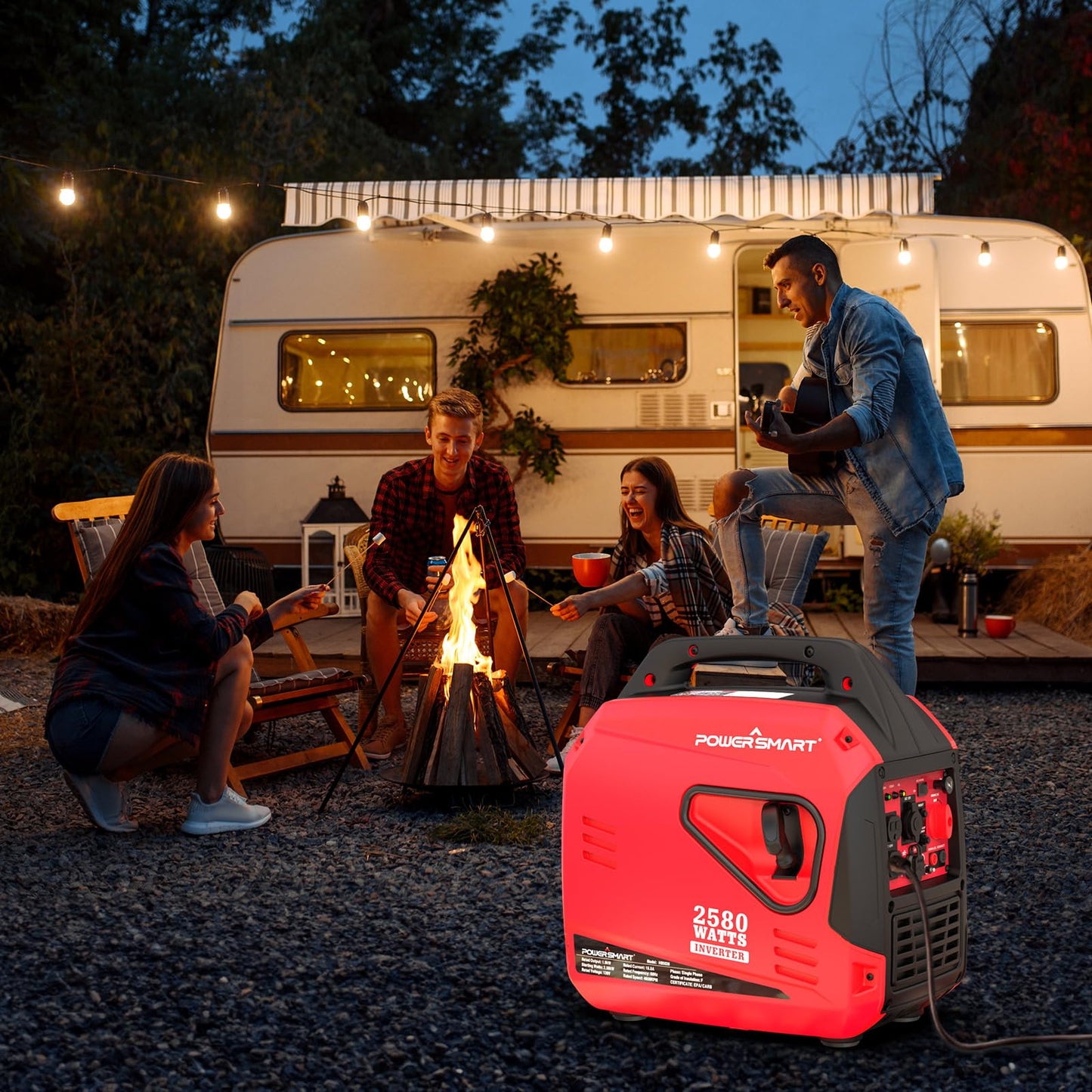 PowerSmart 2580W Portable Inverter Generator, Super Quiet Gas Powered Engine, 79cc 4-Stroke OHV, 120V AC & 12V DC Output, EPA Compliant for Outdoor Camping, Tailgating and Home Backup